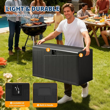 Garvee 130 gal Deck Box, Lockable Outdoor Storage Box with Lid, All-Weather Outdoor Storage Bin with Side Handles for Patio Furniture, Pool Accessories, Gardening Tool, Black