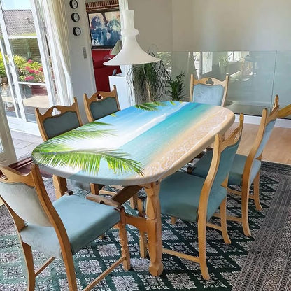 Oval Fitted Tablecloths, Palm Trees & Ocean Sea Pattern, 42" x 60", Wrinkle-Proof, Elastic Edged, Perfect for Indoor/Outdoor Dining