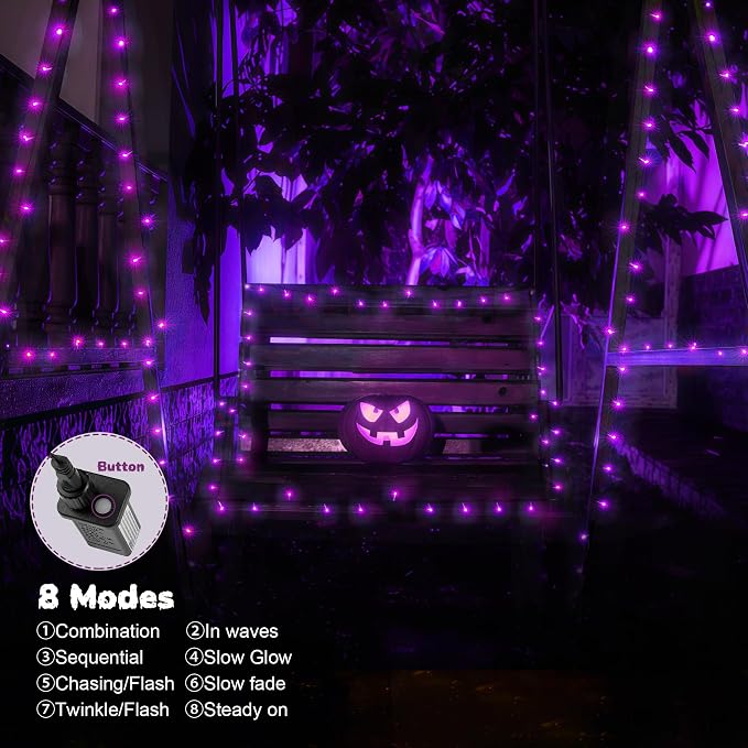 WBao Halloween Lights 500LED 174ft, Super Bright LED Halloween String Lights with UL Certified, 8 Lighting Modes, Timer, Memory & Waterproof for Indoor Outdoor Holiday Party Decorations, Purple