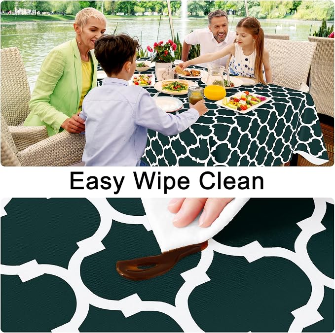 Smiry Rectangle Table Cloth, Waterproof Vinyl Tablecloth with Flannel Backing for Rectangle Tables, Wipeable Spillproof Plastic Tablecloths for Dining, Indoor and Outdoor (60"x102", Hunter Green)