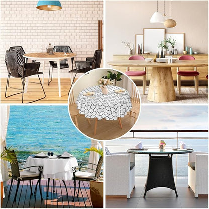 Smiry Round Plastic Table Cloth, Waterproof Vinyl Tablecloth with Flannel Backing for Round Tables, Wipeable Spillproof for Dining, Camping, Indoor and Outdoor (60" Round, White)