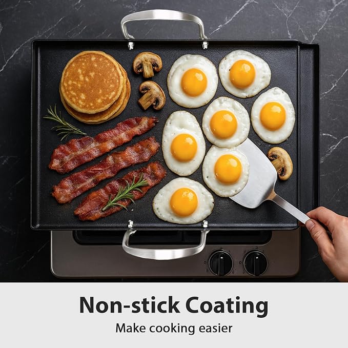 Utheer 16.5x10 Ceramic Nonstick Stainless Steel Griddle for Gas Grill | Ceramic Nonstick Stainless Steel Griddle Fits Gas Grill, Charcoal Grill and Stove Top with Grease Channel and Handles