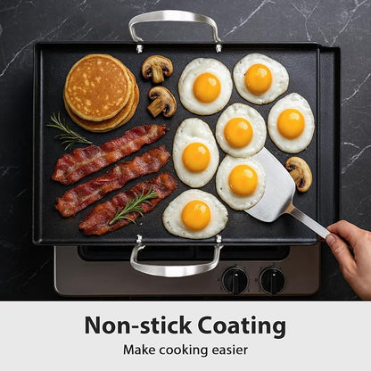 Utheer 16.5x10 Ceramic Nonstick Stainless Steel Griddle for Gas Grill | Ceramic Nonstick Stainless Steel Griddle Fits Gas Grill, Charcoal Grill and Stove Top with Grease Channel and Handles