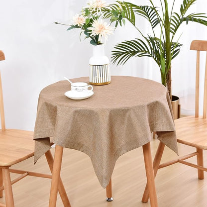 Wolkemer Faux Linen Small Square Tablecloth Heavy Duty Wrinkle Resistant Fabric Table Cloths 36 x 36 Inch Flaxen Coffee Table Cover for Kitchen Dining Indoor Outdoor Tabletop Decoration
