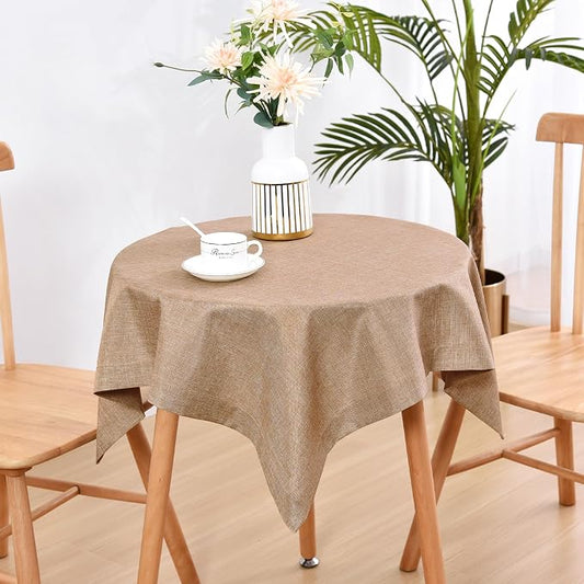 Wolkemer Faux Linen Small Square Tablecloth Heavy Duty Wrinkle Resistant Fabric Table Cloths 36 x 36 Inch Flaxen Coffee Table Cover for Kitchen Dining Indoor Outdoor Tabletop Decoration