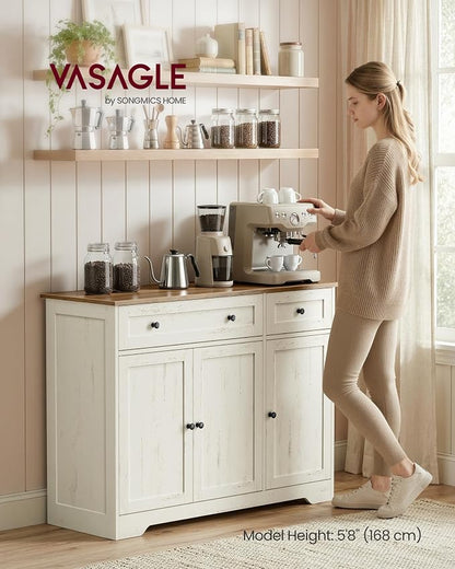 VASAGLE Siren Collection - Buffet Cabinet, Traditional Basic Coffee Bar Cabinet with 2 Drawers, Adjustable Shelves, 3 Doors, Sideboard, 42.1 x 15.8 x 31.8 Inches, Cloud White ULSC531WJ01S
