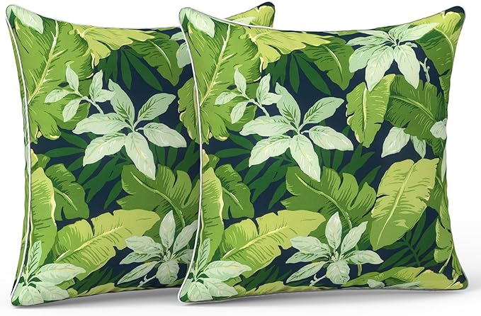LVTXIII Set of 2 Patio Throw Pillows Covers Waterproof 20x20 Fade Resistant Outdoor Throw Pillow Case, Fluffy Decorative Garden Toss Pillow Covers for Home Patio Coach Sofa Use, Jungle Leaves