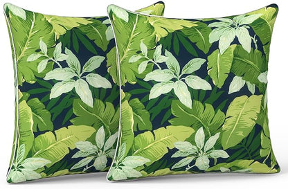 LVTXIII Set of 2 Patio Throw Pillows Covers Waterproof 20x20 Fade Resistant Outdoor Throw Pillow Case, Fluffy Decorative Garden Toss Pillow Covers for Home Patio Coach Sofa Use, Jungle Leaves