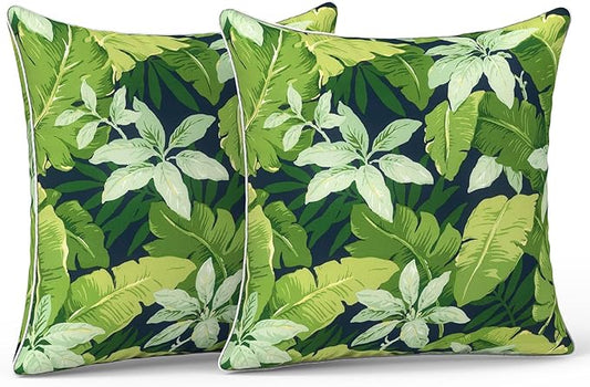 LVTXIII Set of 2 Patio Throw Pillows Covers Waterproof 20x20 Fade Resistant Outdoor Throw Pillow Case, Fluffy Decorative Garden Toss Pillow Covers for Home Patio Coach Sofa Use, Jungle Leaves