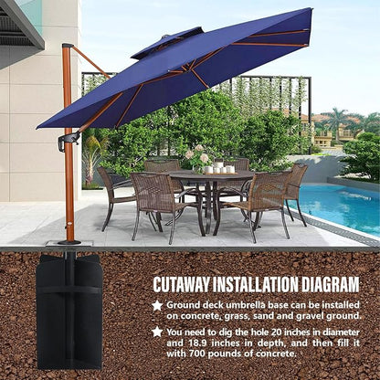 In-ground Umbrella Base for Offset Cantilever Umbrellas, Stainless Steels Outdoor Umbrella Base, Upright Outdoor Umbrella Holder