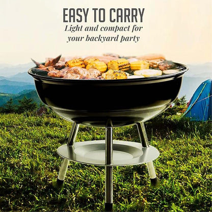 OVENTE 14-Inch Portable Charcoal Grill with Dual Venting System for Outdoor Cooking, Lightweight and Easy to Use Small Barbecue Griller for Backyard, Patio, Camping, Picnic and Parties, Red GQR0400BR