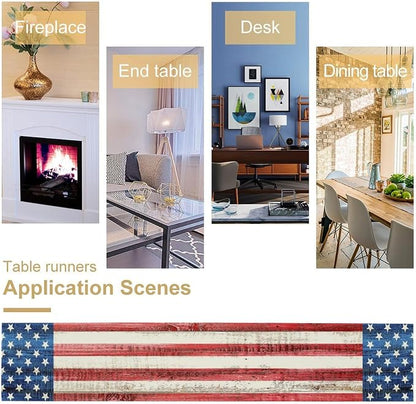 American Flag Stars and Stripes 4th of July Table Runner,Memorial Day Kitchen Dining Table Decoration Vintage Kitchen Dining Home Party Decor Supply 13x70 Inch