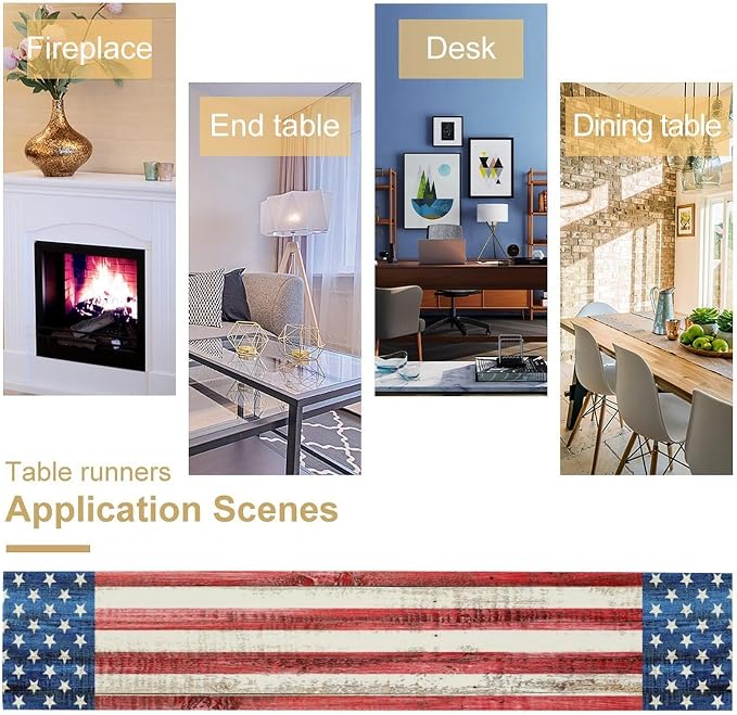 American Flag Stars and Stripes 4th of July Table Runner,Memorial Day Kitchen Dining Table Decoration Vintage Kitchen Dining Home Party Decor Supply 13x90 Inch