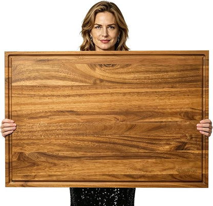 Sentsu Extra Large Acacia Wood Cutting Board 36 x 24 in, Deep Juice Groove | 100% solid acacia, handles, carving, serving, noodle board and countertop extender for turkey, brisket and BBQ