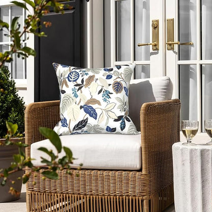 LVTXIII 2 Pack Outdoor Pillow Covers ONLY 18x18 Inch, Water-Repellent Square Decorative Cushion Covers for Patio Furniture, Garden, Sofa, Breeze Leaves Beige