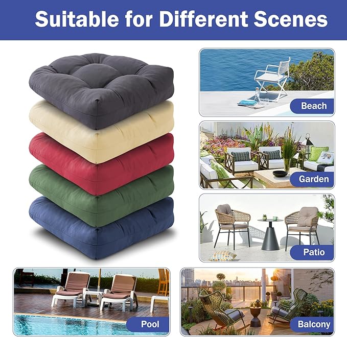 IPYNBAP Outdoor Chair Cushions Set of 2, Patio Chair Cushions with Ties, 17x17+4” Tufted Outdoor Seat Cushions, Waterproof Patio Furniture Cushions, Outdoor Dining Chair Pads, Forest Green