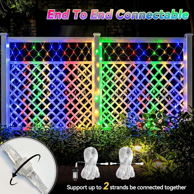 LitHome 13 x 13FT Christmas Net Lights Outdoor Mesh Lights Connectable | 8 Modes 400 LED Christmas Net Lights with Timer, Waterproof Multicolor Mesh Light Plug in for Bushes Garden Backyard Decor