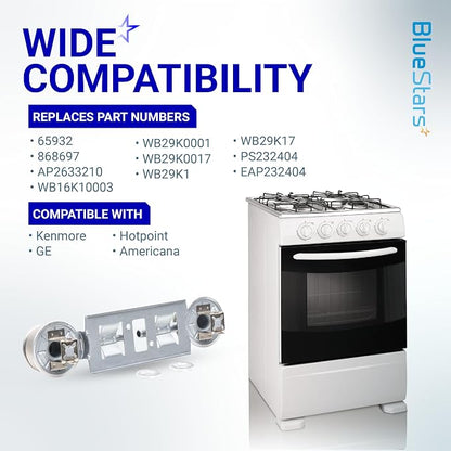 BlueStars WB16K10026 WB29K17 Double Burner Assembly Replacement - Compatible with G.E Kenmore Hot.point Ranges - Replaces 868697 AP2633210 WB16K10003 65932 PS232404 - PACK OF 2