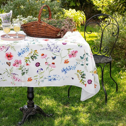 Outdoor Tablecloth with Umbrella Hole and Zipper, Patio Table Covers for Spring/Summer, Machine Washable Outdoor Party/Picnic Rectangle Table Cloth 60 x 84 in