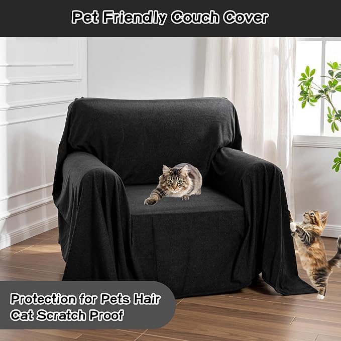 MEETSKY Chair Cover Cat Scratch Proof Recliner Chair Covers, Oversized Armchair Sofa Covers Washable Sofa Slipcover for Single Couch, Soft Small Couch Slipcover for Pets Dogs, 71" x 91", Black