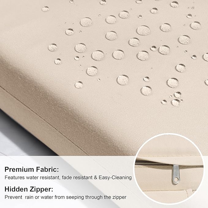 Crestlive Outdoor Chaise Lounge Cushions, 3 Years Fade Resistant Water Resistant Lounge Chair Cushion, 80''L x 23''W, Set of 2, Beige