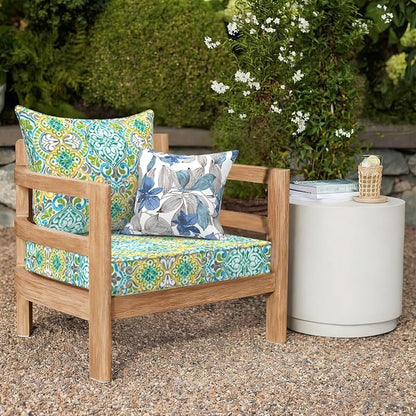 DYTXIII Outdoor Deep Seat Cushion Set, Water Repellent 24"x24" Patio Thick Cushions Replacement with Seat & Back Pillow for Patio Sofa, Wicker Chair, Couch - Damask Green