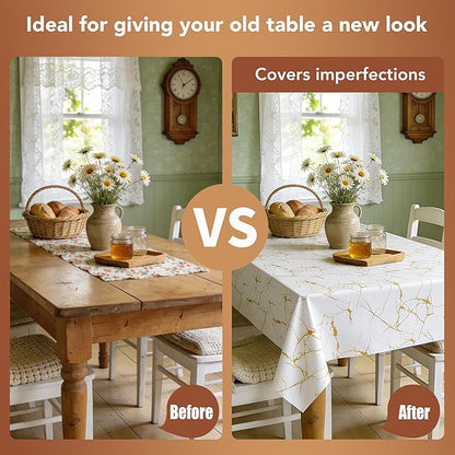 sancua 100% Waterproof Vinyl Tablecloth 54x78 Inch Rectangle, White Marble | PVC Table Cloth for Picnic, Oil-Resistant Spill-Proof Wipeable Cover for Dining, Kitchen, Parties, Indoor and Outdoor