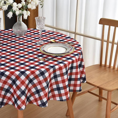 Waterproof Plaid Tablecloth Fabric - Round 58 Inch Classic Gingham Checker Table Cloth for Indoor/Outdoor Use - Buffalo Table Cover for Picnics, BBQs, and Parties