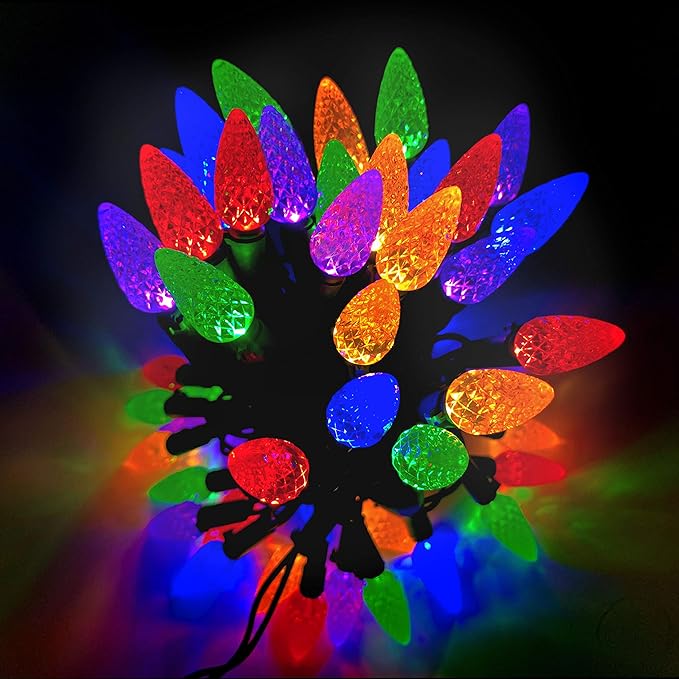 Christmas C3 Bulbs Light String 50 LED Multicolor Strawberry Xmas Tree Outdoor Indoor Waterproof Decoration Plug in 18 Feet Used for Patio Party Festive Courtyard Home (Multicolor)