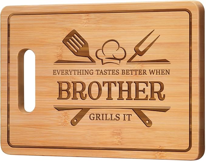 Gifts for Brother Gifts Adult, 11x8.5inch Engraved Bamboo Cutting Board, Fathers Day Christmas Birthday Gifts for Brother from Sister