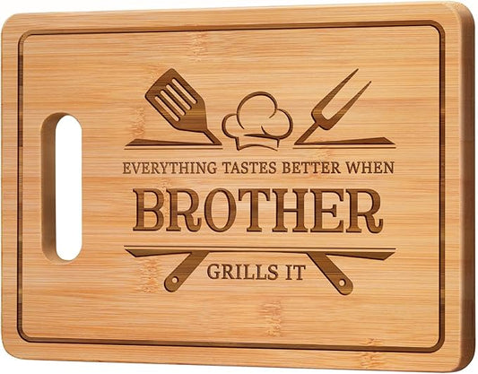 Gifts for Brother Gifts Adult, 11x8.5inch Engraved Bamboo Cutting Board, Fathers Day Christmas Birthday Gifts for Brother from Sister