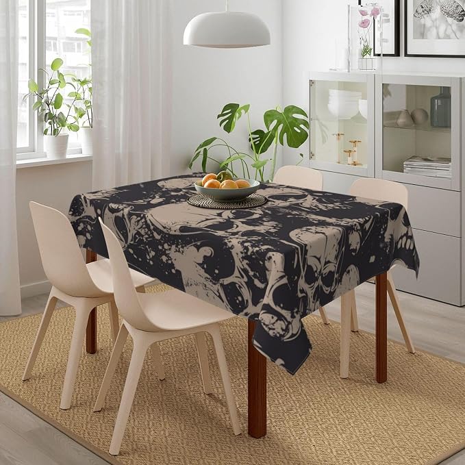 Rectangle Table Cloth,Grunge Seamless Pattern Skulls Tablecloths Stain Resistance Water Repellent Washable Table Cover Decor for Home Kitchen Dining Party Patio Indoor and Outdoor 60"x 84"