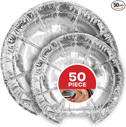 Round Electric Stove Burner Covers (50 Pack) 6 Inch and 8 Inch Disposable Stove Top Aluminum Foil Bib Liners, to Keep Kitchen Range Clean from Oil and Food Drips, Stock Your Home