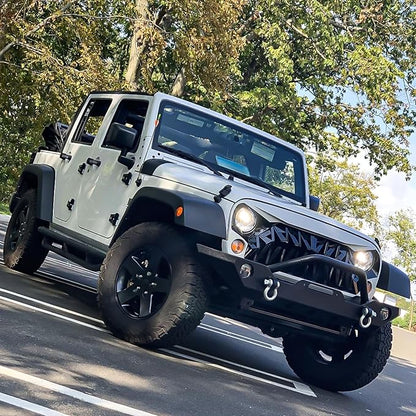 Front Grill Shark Grille Compatible with 2007-2018 Jeep Wrangler Rubicon Sahara Sport JK JKU, White and Black