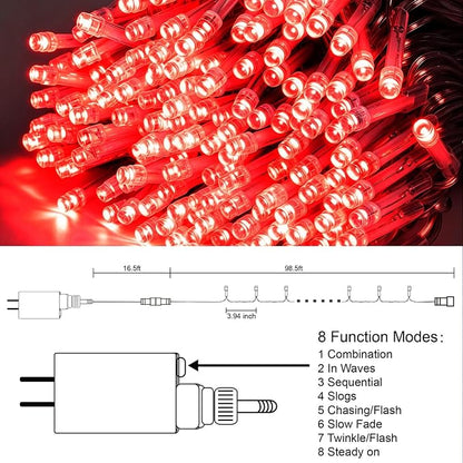 LJLNION 300 LED Valentines Lights, Extra Long 98.5FT Christmas String Lights Outdoor Indoor, 8 Lighting Modes, Plug in Waterproof Fairy Lights for Wedding Party Bedroom Decorations (Red)
