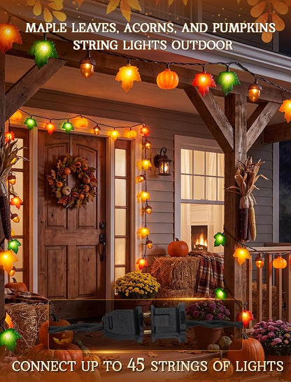 8.5Ft Fall Decor String Lights, 10 LED 3D Pumpkin Acorn Maple Leaf Plug in | End-to-end Connectable, Waterproof & UL Listed Vintage Bedroom Autumn Party Harvest Fall Halloween Thanksgiving Decorations