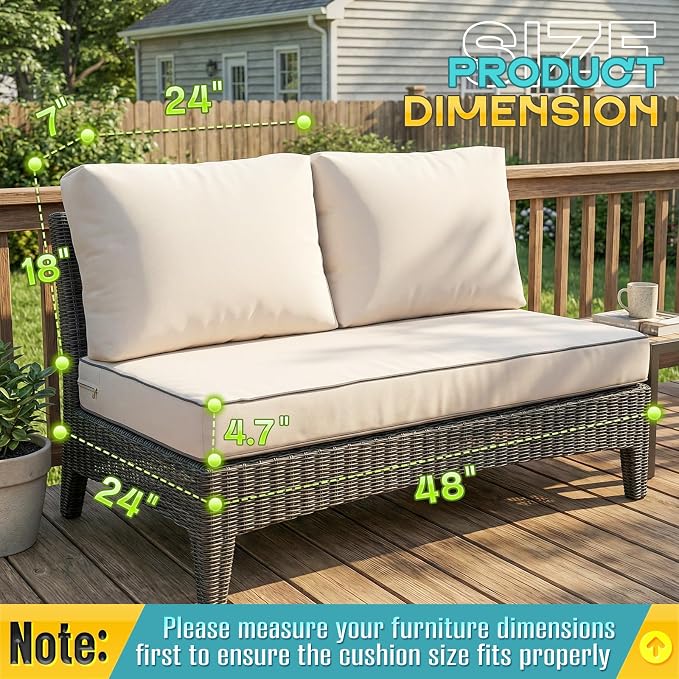 Outdoor Sofa Cushion Set - Plush Patio Seat and Back Pillows, Thick Comfort Foam for Porch, Deck, Garden Furniture Cushion Replacement (Cream)