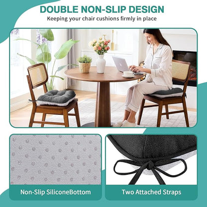 BETU Black Chair Cushions for Dining Chairs Set of 4,3.5" Thick Kitchen Table Chair Pads with Ties,Non Slip Backing and Covers,Seat Cushion for Dining Room,Bar,Patio Chairs,15.5"X15.5"X3.5",Black