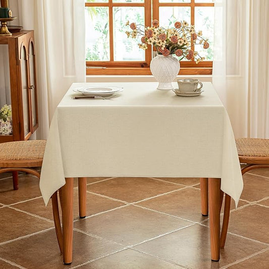 Seenus Beige 54 x 54 Inch Square Table Cloth, Water Resistant & Wipeable Tablecloth for Card Table, Faux Linen Textured Fabric for Dining Kitchen Patio