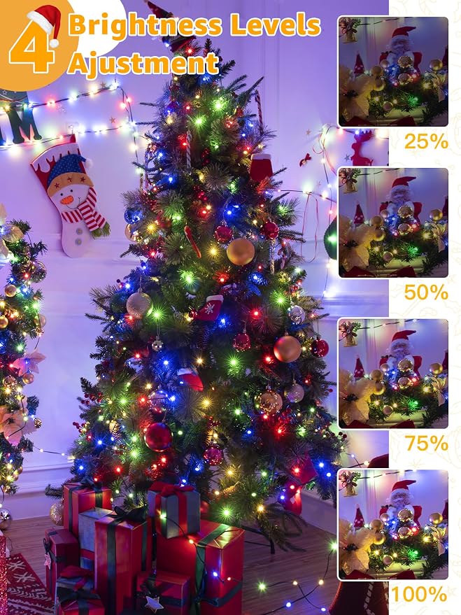 BrightChristmas 300 LED 98 FT Christmas Lights, Waterproof Outdoor String Lights with Remote and Timer, Christmas Tree Lights with 8 Modes Dimmable, Fairy Lights for Holiday Decor (Multicolor)