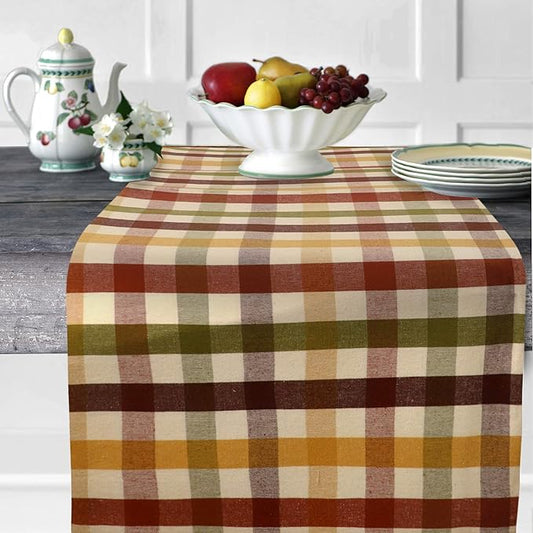 Urban Villa Fall Table Runner Harvest Checks 14''x72” 100% Cotton Over Sized Runner Heavier Quality Ideal Thanks Giving Dining Wedding Dinner Parties Everyday Use