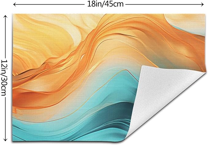 Orange Teal Marble Placemats Set of 4 Kitchen Table Mats for Dining | Washable Non-Slip Heat-Resistant Linen Place Mats Outdoor Holiday Party Home Decor 12"x18"