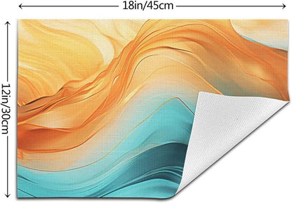 Orange Teal Marble Placemats Set of 4 Kitchen Table Mats for Dining | Washable Non-Slip Heat-Resistant Linen Place Mats Outdoor Holiday Party Home Decor 12"x18"