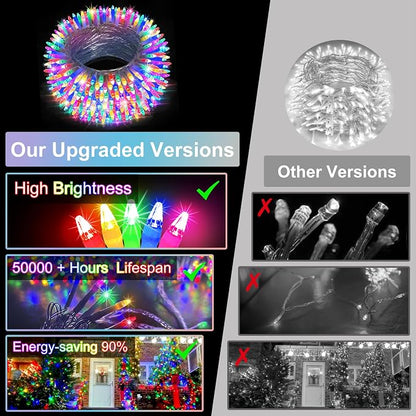 Christmas Tree String Lights 75FT 300 LED Multicolor | Dimmable, 12 Light Styles, Memory Timer, Waterproof, 29V Safe Low Voltage, Diamond-Faceted LED, Energy Efficiency