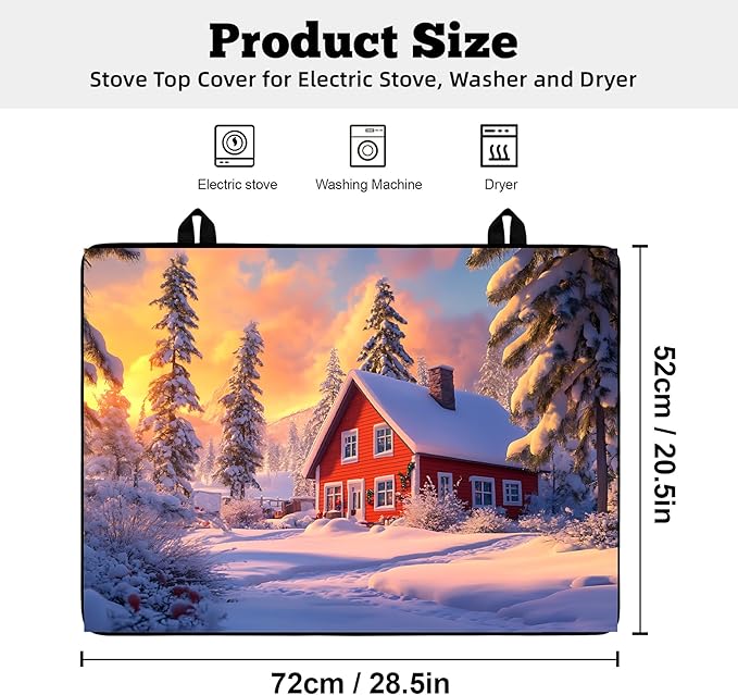 Christmas Multi-Design Stove Cover for Glass/Electric Stoves - 3-in-1 Heat-Resistant Protector Mat, Non-Slip Drying Rack 28"x20"