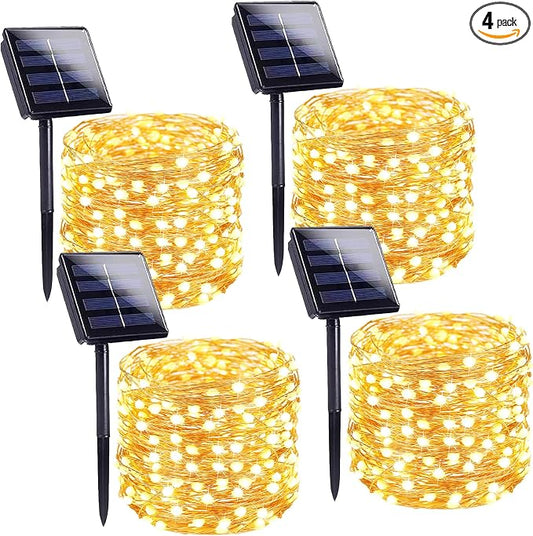 Solar String Lights Outdoor, 4Pack 800LED 288FT Fairy Lights Warm White | 8 Modes, Memory, Auto On/Off, Waterproof Copper Wire Twinkle Lights for Outside Garden Tree Patio Fence Wedding Xmas Decor