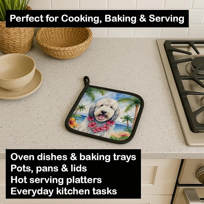 Caroline's Treasures Komondor Luau Pair of Pot Holders Kitchen Heat Resistant Pot Holders Sets Oven Hot Pads for Cooking Baking BBQ, 7 1/2 x 7 1/2