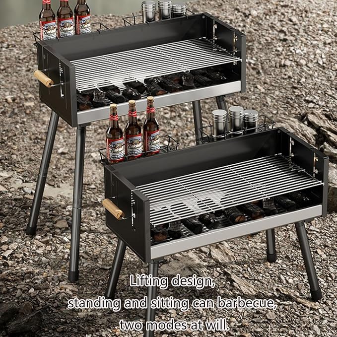 Large Outdoor Charcoal BBQ Grill Outdoor Cooking Barbecue Grill Extra Large Cooking Area with Height Adjustable Cooking Grate for Backyard Camping Picnics Beach