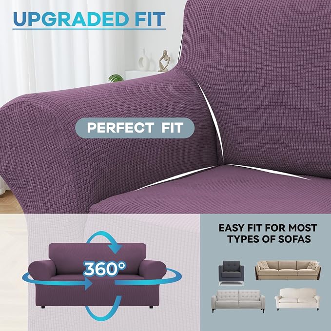 LURKA Stretch Loveseat Sofa Slipcovers 1 Piece Couch Covers for Sofa Furniture Protector Full Sofa Covers with Elastic Bottom for Kids and Dog (Medium,Purple)