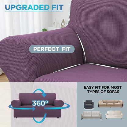 LURKA Stretch Loveseat Sofa Slipcovers 1 Piece Couch Covers for Sofa Furniture Protector Full Sofa Covers with Elastic Bottom for Kids and Dog (Medium,Purple)